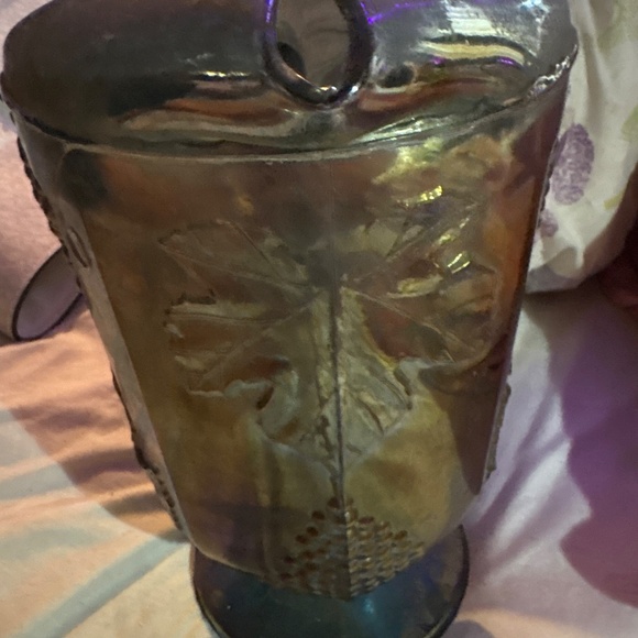 Vintage blue pitcher and candle sticks carnival glass. - Picture 2 of 7